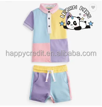 LEZONKIDS - New fashion customize color block Polo And Shorts two-pieces Boys' clothing sets  in summer